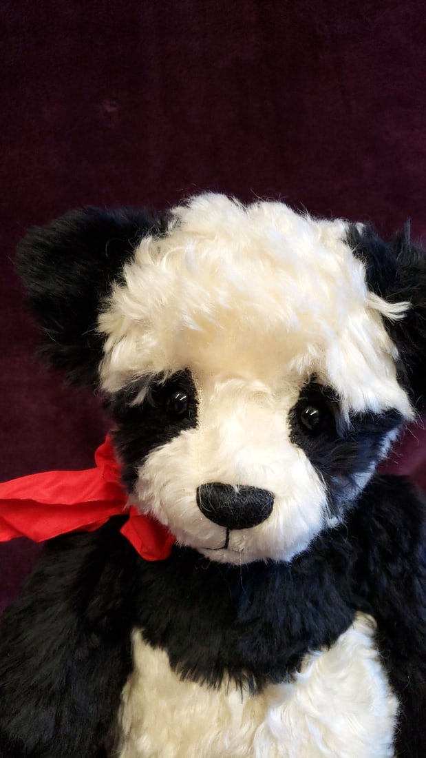 Mary Holstad Panda Artist Teddy Bear Plush Black White Red Bow Limited Edition 9/10 - 7