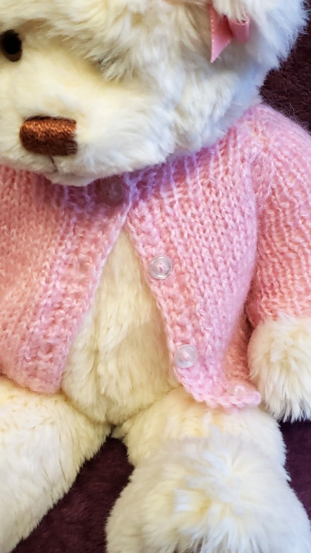 Mary Holstad & Friends Candy Teddy Bear Plush Cream Pink Cardigan Bows - 7