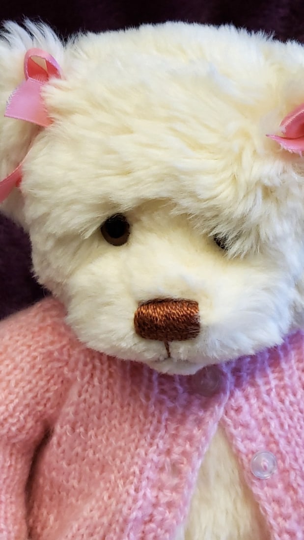 Mary Holstad & Friends Candy Teddy Bear Plush Cream Pink Cardigan Bows - 8