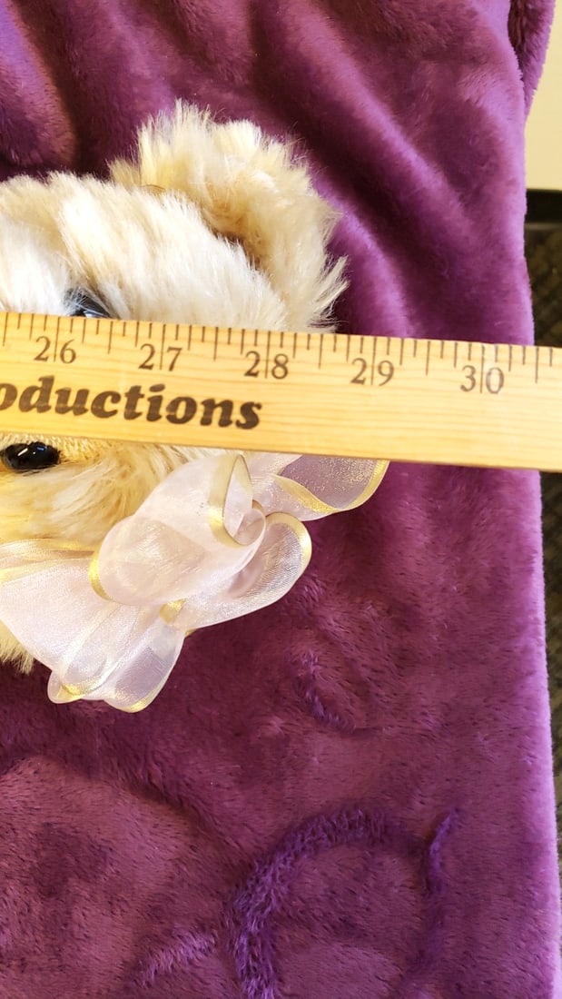 Ann Inman Tan Teddy Bear Plush In Cream Floral Lace Dress With Pink Bow, Approx. 28 In - 2