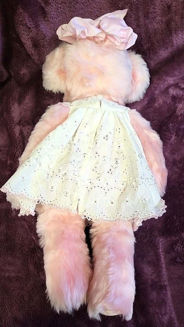 Geneva Wrad Pink Plush Artist Bear Stuffed Animal With White Eyelet Dress And Pink Bow - 2