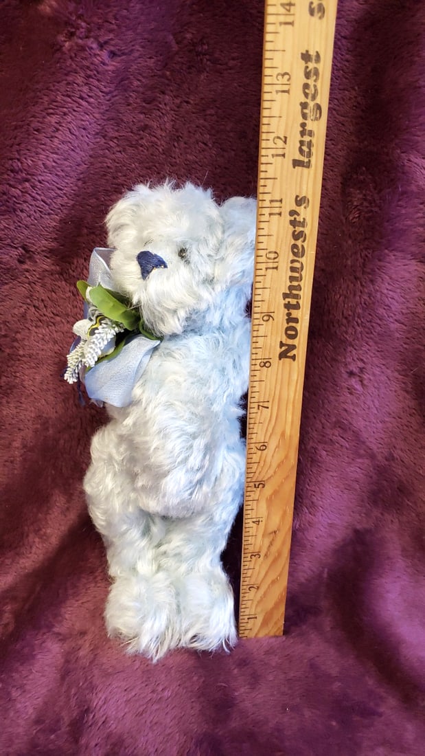 Deanna Ellis Light Blue Teddy Bear Plush With Satin Bow Floral Bouquet 10 In - 2