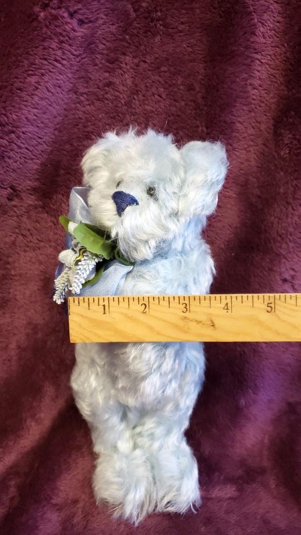 Deanna Ellis Light Blue Teddy Bear Plush With Satin Bow Floral Bouquet 10 In - 3