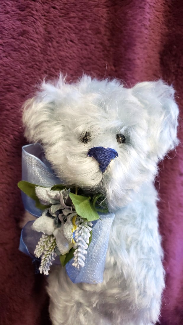 Deanna Ellis Light Blue Teddy Bear Plush With Satin Bow Floral Bouquet 10 In - 4