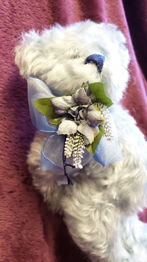 Deanna Ellis Light Blue Teddy Bear Plush With Satin Bow Floral Bouquet 10 In - 5