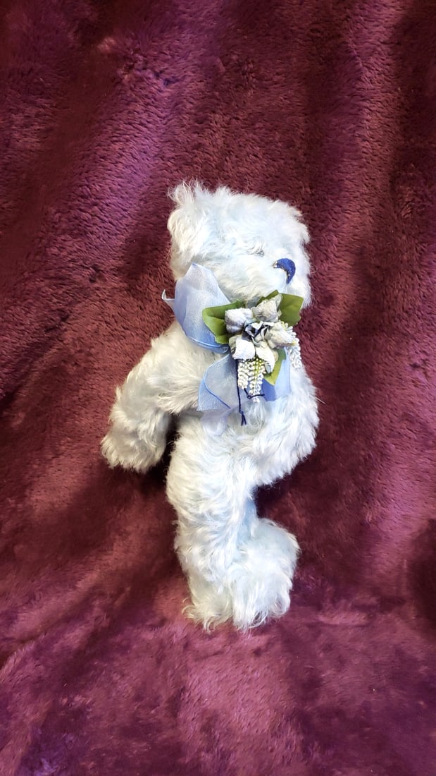 Deanna Ellis Light Blue Teddy Bear Plush With Satin Bow Floral Bouquet 10 In - 7