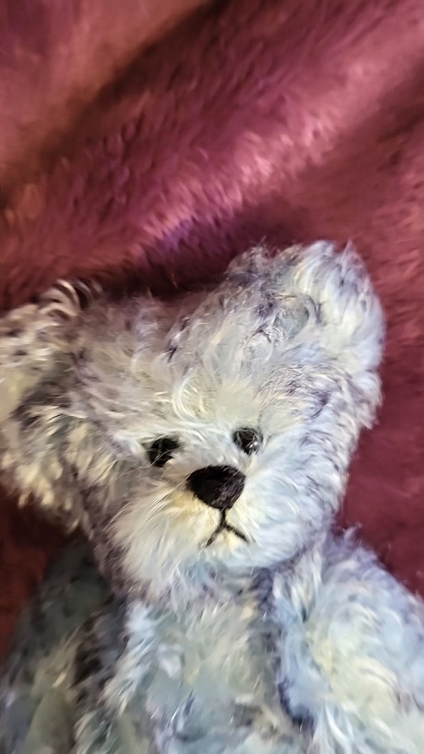 Signed Blue Gray Curly Mohair Artist Teddy Bear Plush With Tag - 2