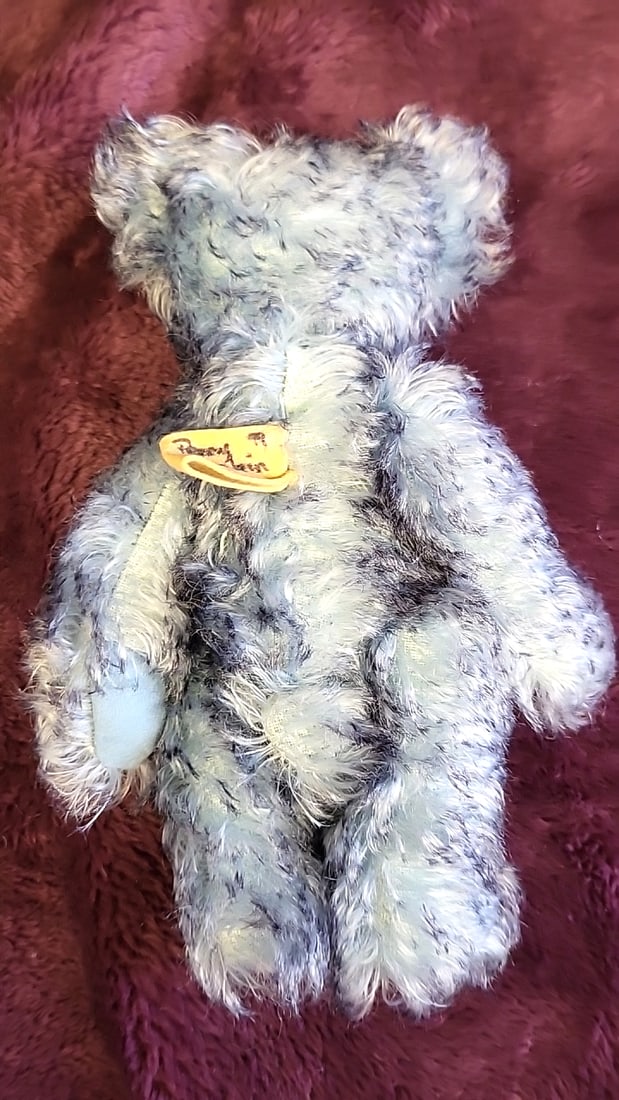 Signed Blue Gray Curly Mohair Artist Teddy Bear Plush With Tag - 4