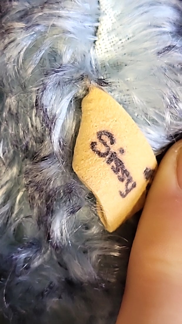 Signed Blue Gray Curly Mohair Artist Teddy Bear Plush With Tag - 6