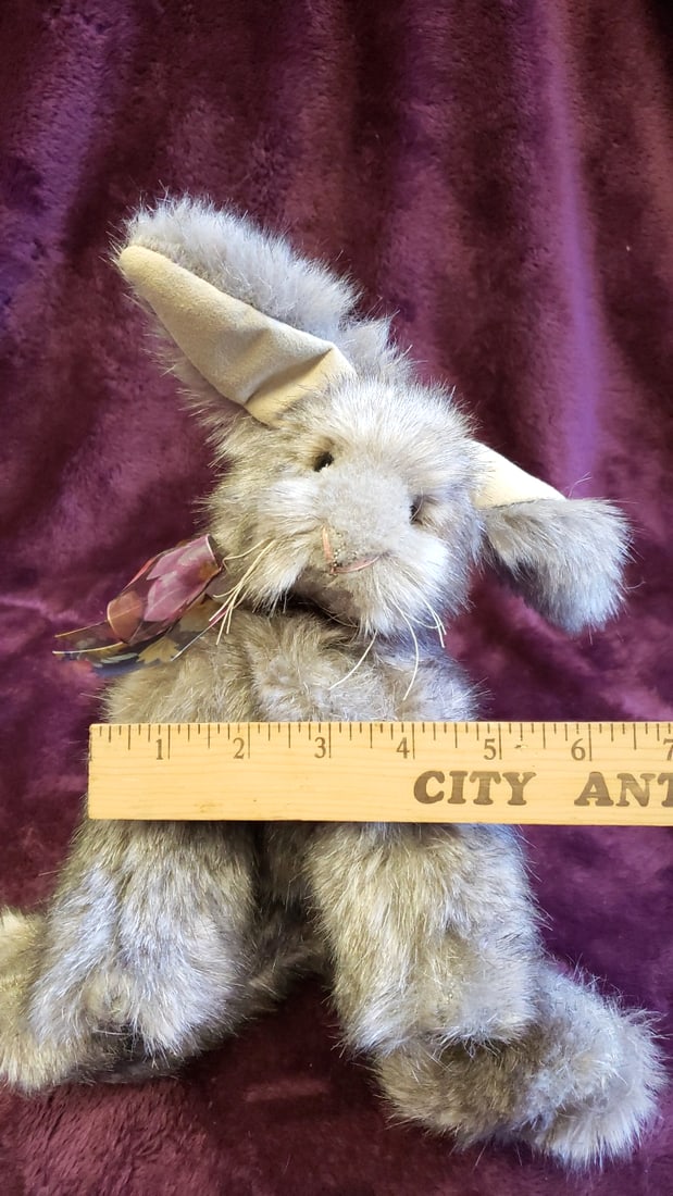 Gray Plush Rabbit Bunny With Floral Sheer Ribbon Bow, Approx. 13 In - 2