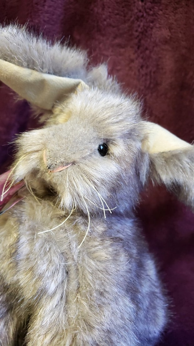 Gray Plush Rabbit Bunny With Floral Sheer Ribbon Bow, Approx. 13 In - 4