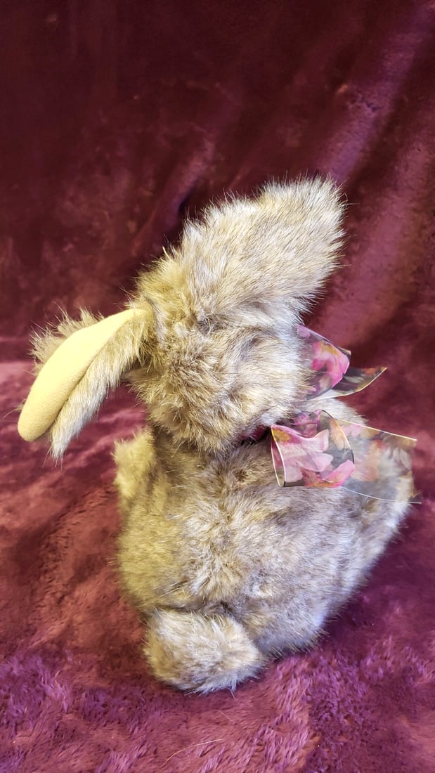 Gray Plush Rabbit Bunny With Floral Sheer Ribbon Bow, Approx. 13 In - 6