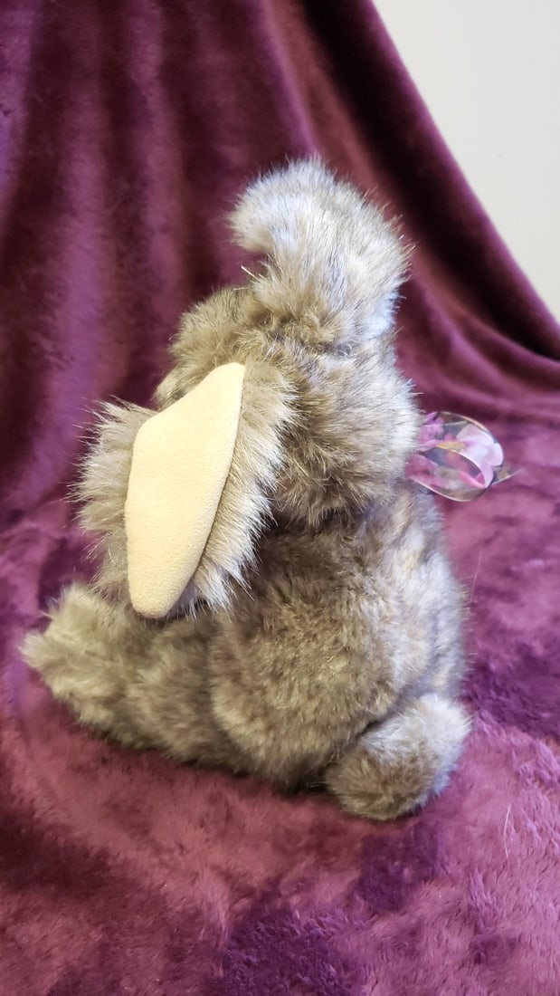 Gray Plush Rabbit Bunny With Floral Sheer Ribbon Bow, Approx. 13 In - 7