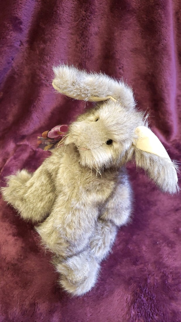 Gray Plush Rabbit Bunny With Floral Sheer Ribbon Bow, Approx. 13 In - 8
