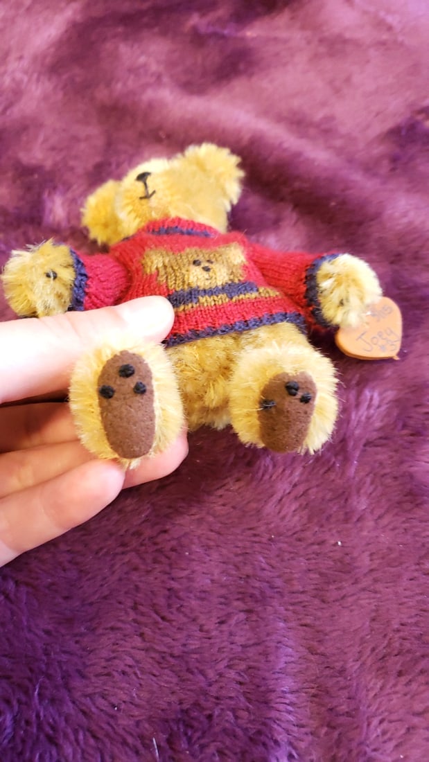 Janet Ann Anderson 2003 Hand Sewn Joey 3 Mini Teddy Bear Plush Red Knit Sweater 5 In 315 - 6
