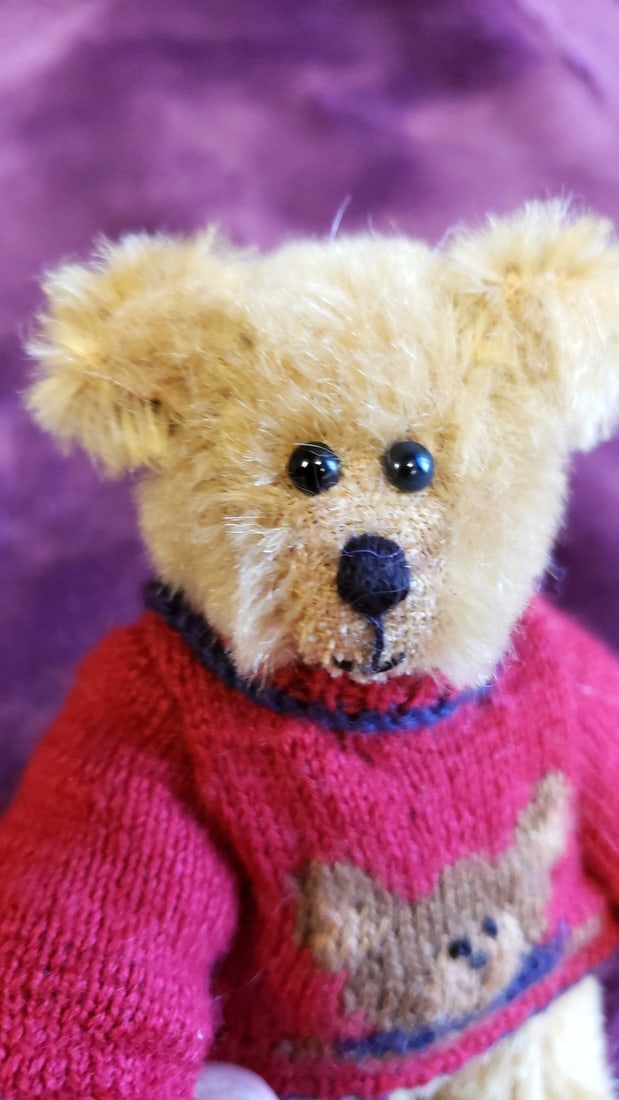 Janet Ann Anderson 2003 Hand Sewn Joey 3 Mini Teddy Bear Plush Red Knit Sweater 5 In 315 - 8