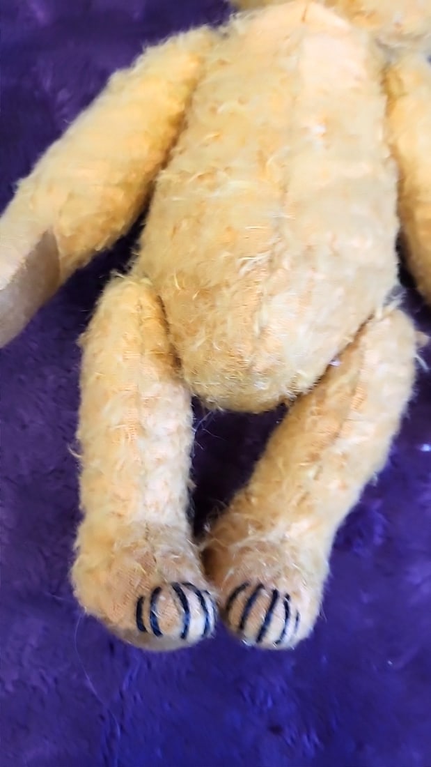 Unsigned Artist Plush Bear Jointed Yellow - 3