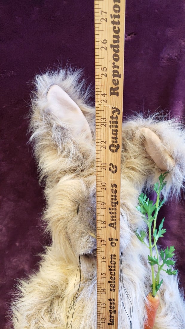 Kimbearlys Tan Long-fur Plush Bunny Rabbit Trooper No. 450 Holding Carrot , Approx. 25 In - 2