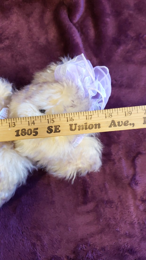 Kathrine Cream And Lavender Teddy Bear Plush With Organza Bow And Lace Heart Collar - 2