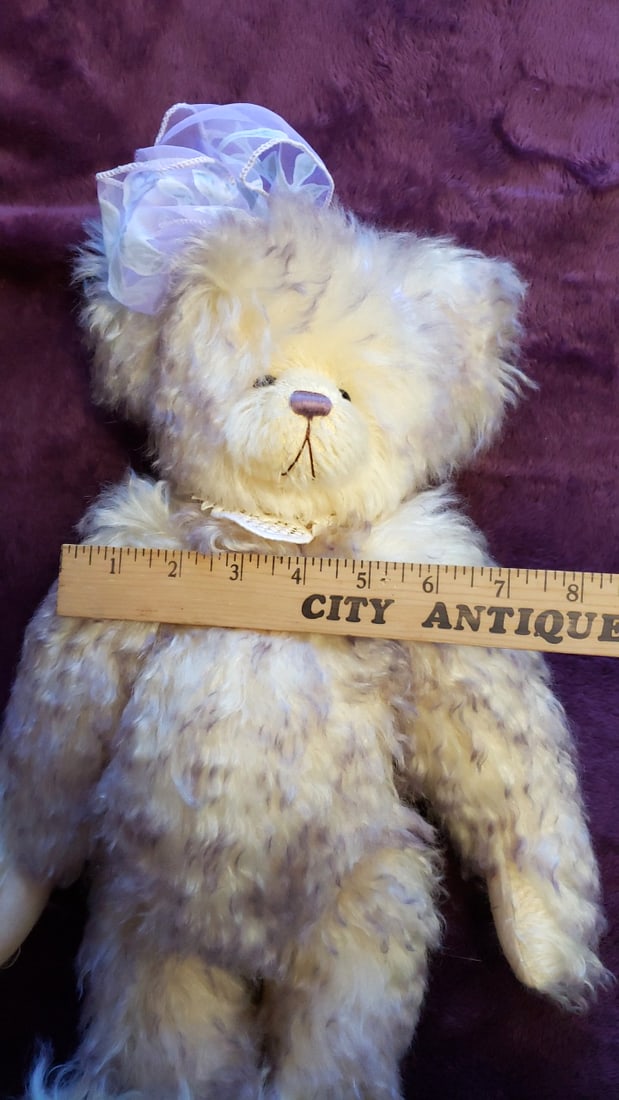 Kathrine Cream And Lavender Teddy Bear Plush With Organza Bow And Lace Heart Collar - 3