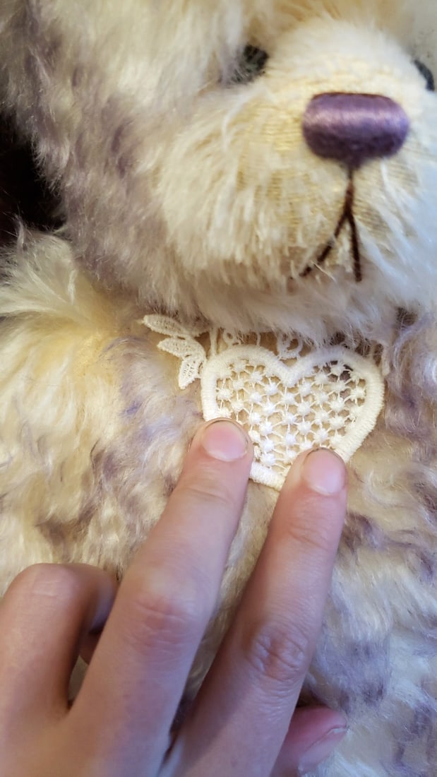 Kathrine Cream And Lavender Teddy Bear Plush With Organza Bow And Lace Heart Collar - 4