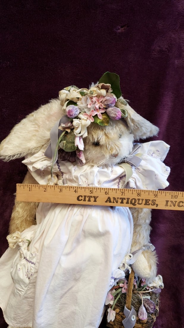 Bunnies By The Bay 24 Plush Bunny Rabbit Doll In White Floral Dress With Flower Crown And Basket - 3
