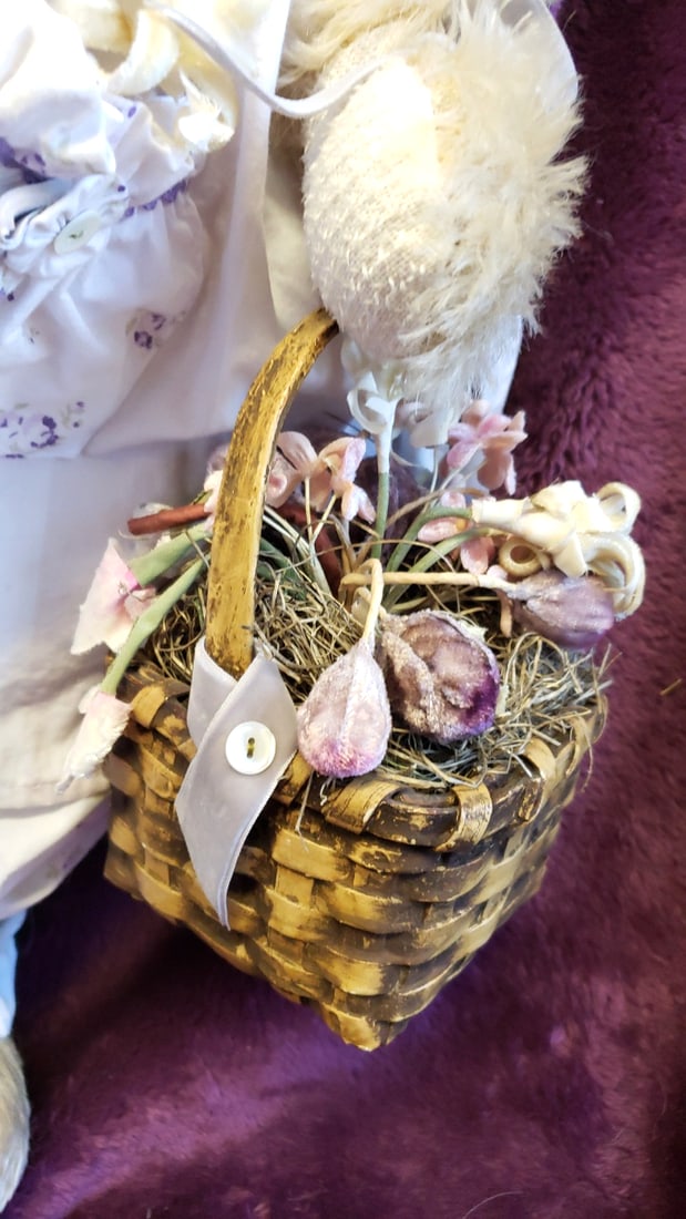 Bunnies By The Bay 24 Plush Bunny Rabbit Doll In White Floral Dress With Flower Crown And Basket - 4