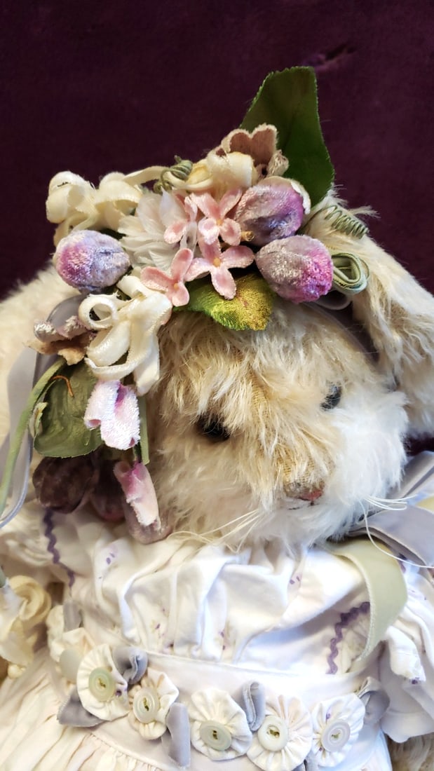 Bunnies By The Bay 24 Plush Bunny Rabbit Doll In White Floral Dress With Flower Crown And Basket - 5