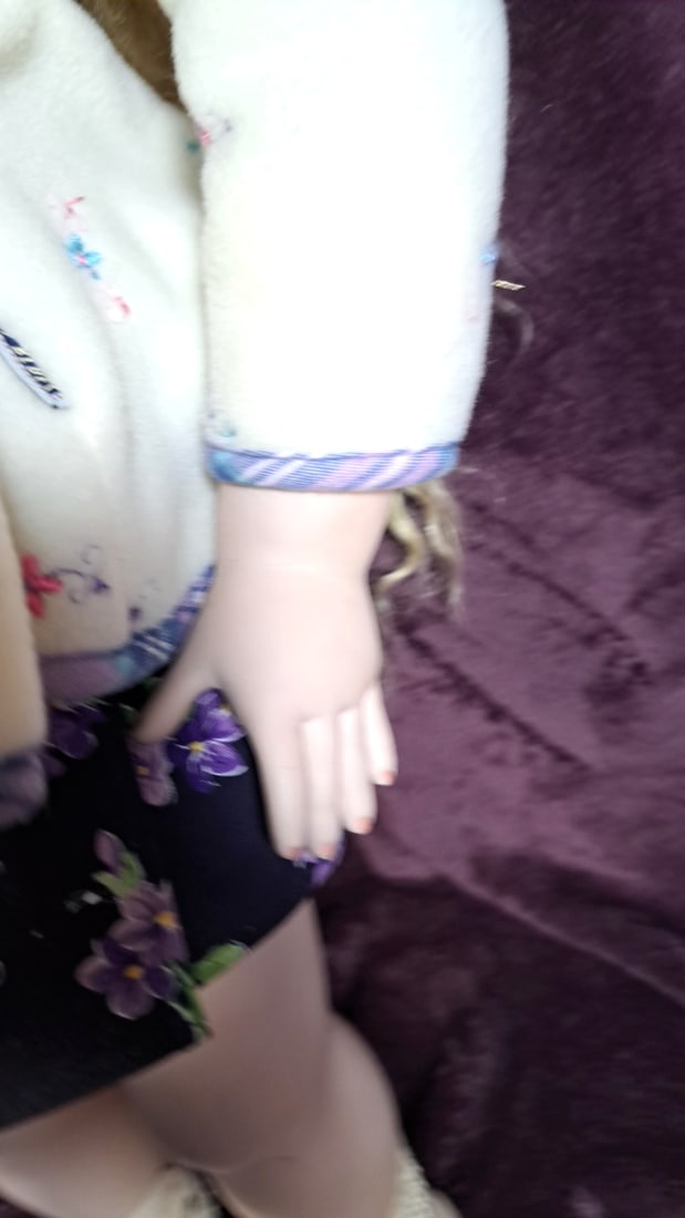 Gudge Made In Australia Porcelain Doll Blonde Hair Purple Floral Outfit 36 In - 6