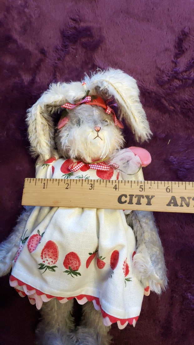 Bunnies By The Bay Gray Plush Bunny Rabbit Doll With Strawberry Print Dress And Floppy Ears - 3