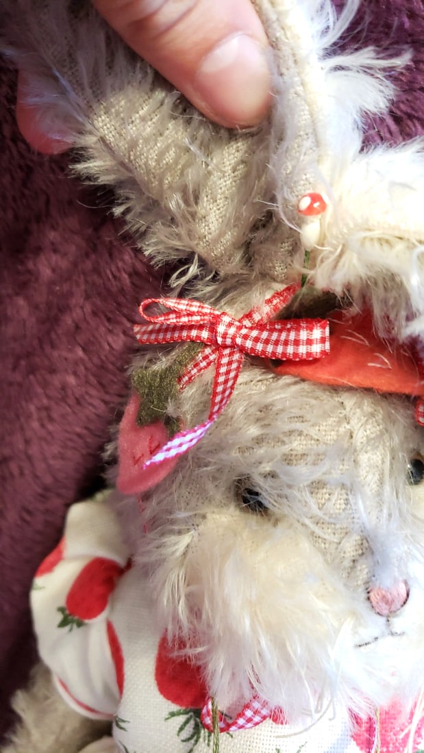 Bunnies By The Bay Gray Plush Bunny Rabbit Doll With Strawberry Print Dress And Floppy Ears - 7