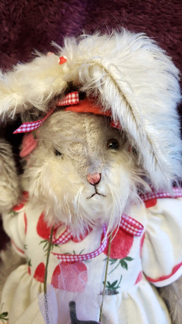 Bunnies By The Bay Gray Plush Bunny Rabbit Doll With Strawberry Print Dress And Floppy Ears - 8