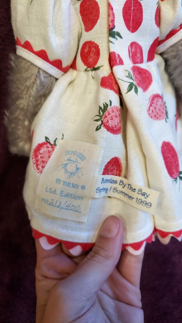 Bunnies By The Bay Gray Plush Bunny Rabbit Doll With Strawberry Print Dress And Floppy Ears - 9