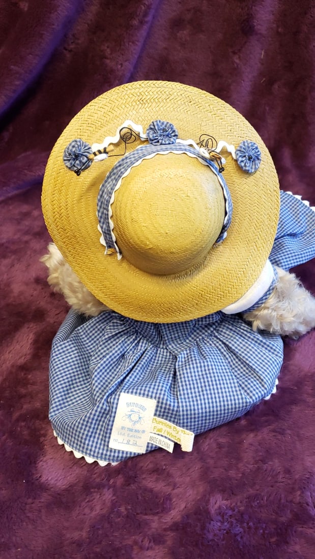 Bunnies By The Bay 15 Plush Teddy Bear With Straw Hat, Blue Gingham Dress Bee Accessory - 12