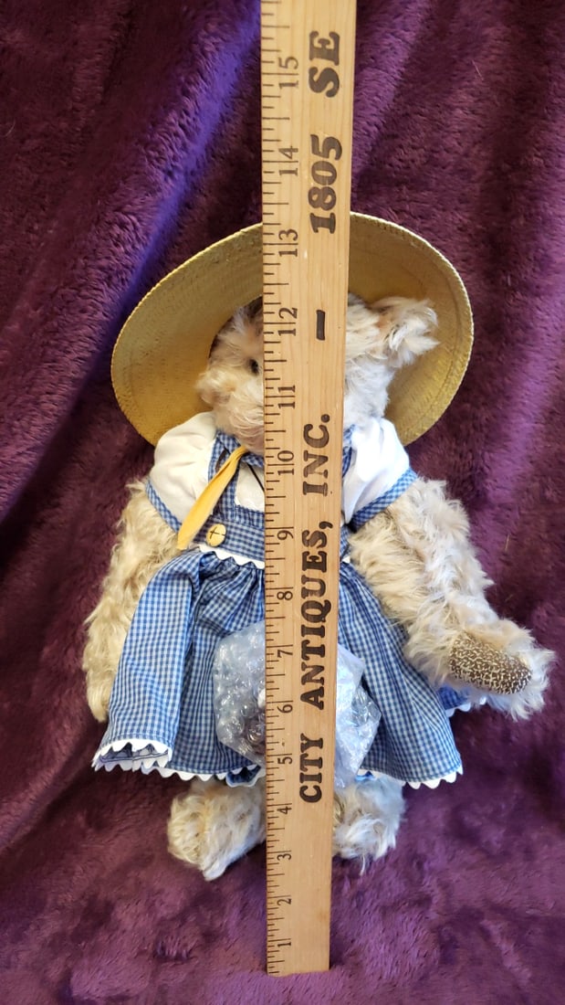 Bunnies By The Bay 15 Plush Teddy Bear With Straw Hat, Blue Gingham Dress Bee Accessory - 4