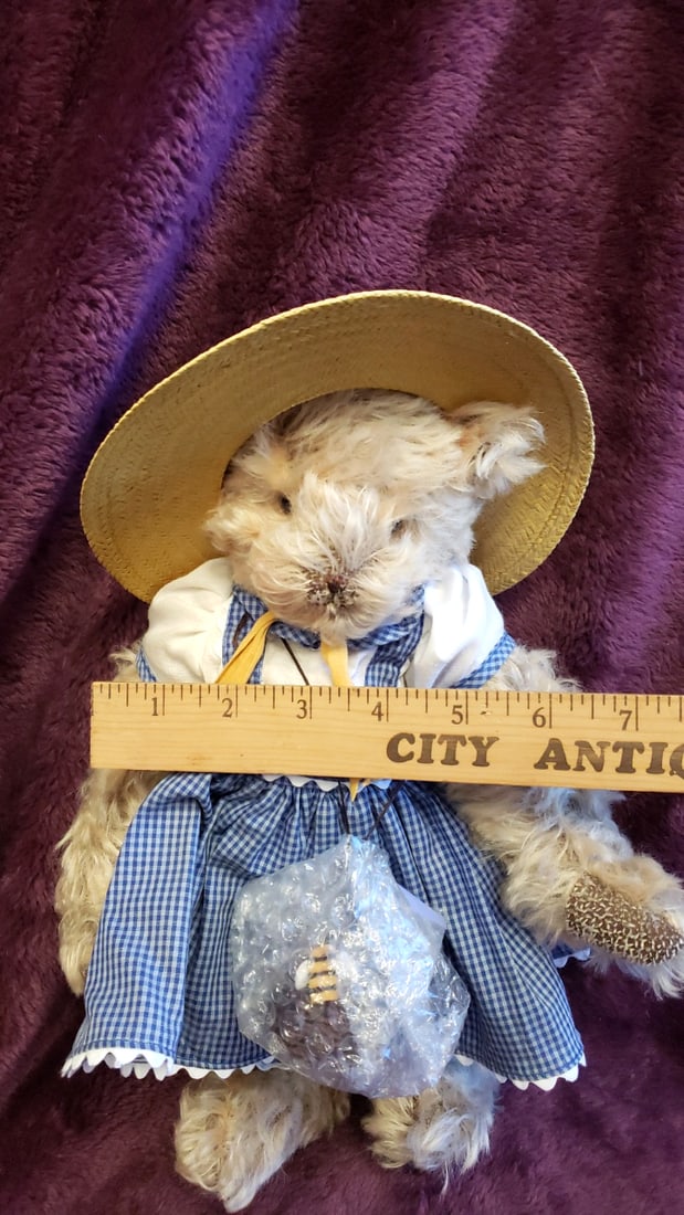 Bunnies By The Bay 15 Plush Teddy Bear With Straw Hat, Blue Gingham Dress Bee Accessory - 5