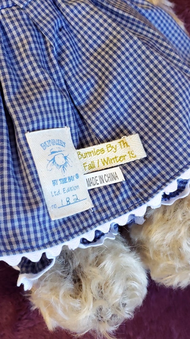 Bunnies By The Bay 15 Plush Teddy Bear With Straw Hat, Blue Gingham Dress Bee Accessory - 6