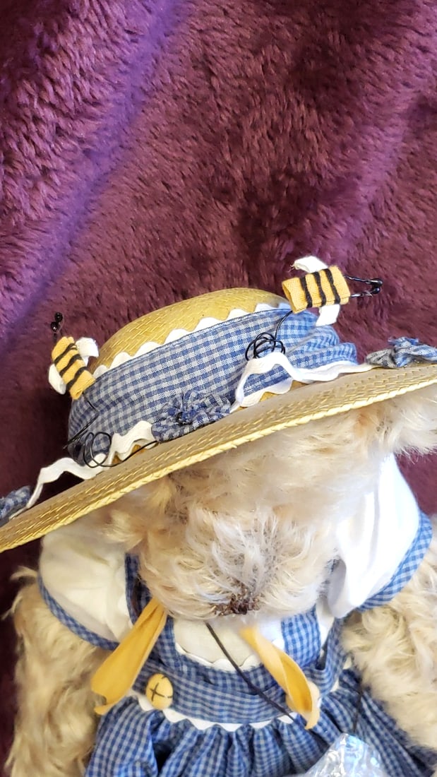 Bunnies By The Bay 15 Plush Teddy Bear With Straw Hat, Blue Gingham Dress Bee Accessory - 7