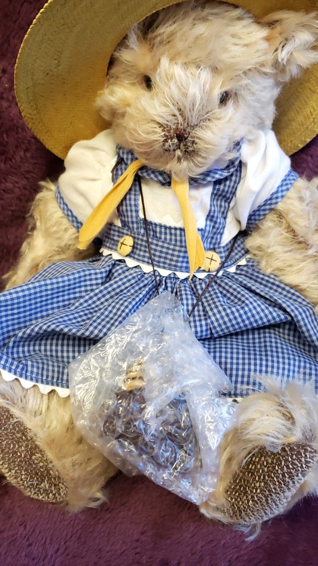 Bunnies By The Bay 15 Plush Teddy Bear With Straw Hat, Blue Gingham Dress Bee Accessory - 9