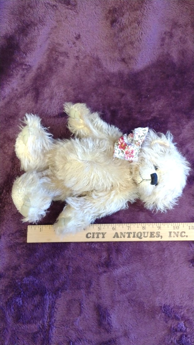 Sharon Lederev New Zealand Cream Mohair Teddy Bear With Floral Bow, 11 In - 2