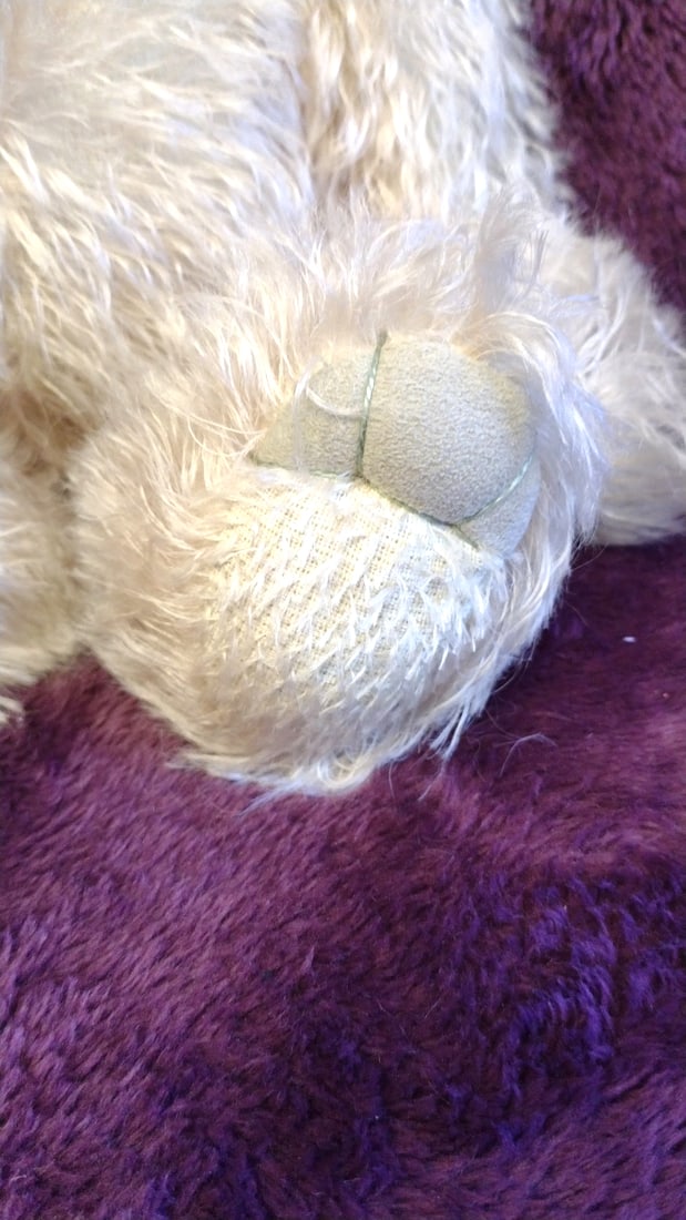 Sharon Lederev New Zealand Cream Mohair Teddy Bear With Floral Bow, 11 In - 7