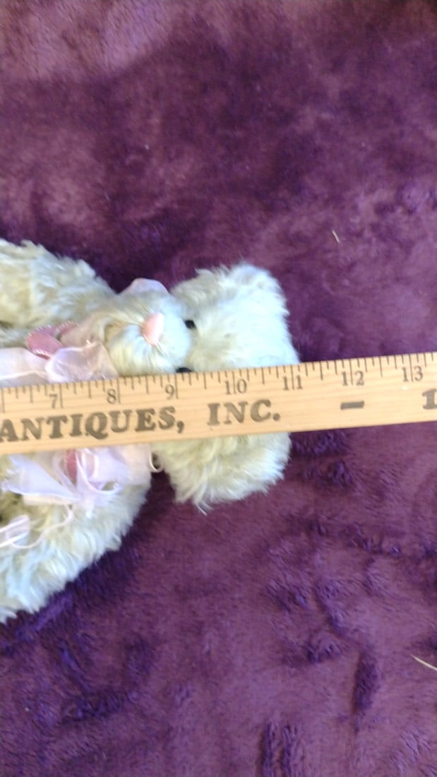 Jazzybear Virginia Jasmer Green Curly Fur Teddy Bear Plush With Pink Ribbon Bow Floral Paw Pads, 10 - 2