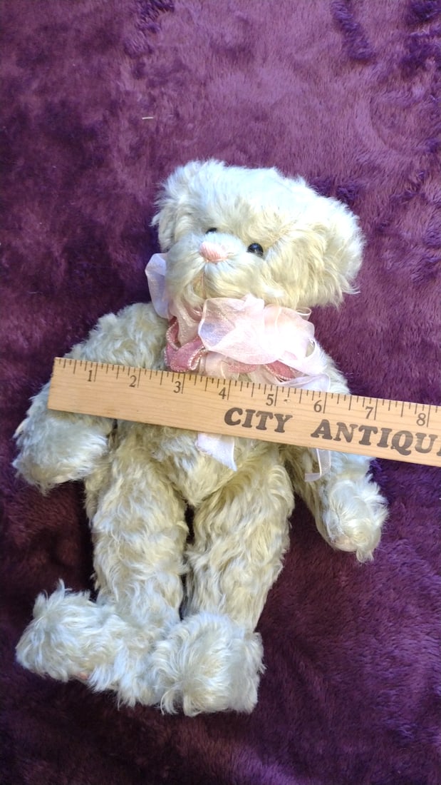Jazzybear Virginia Jasmer Green Curly Fur Teddy Bear Plush With Pink Ribbon Bow Floral Paw Pads, 10 - 3