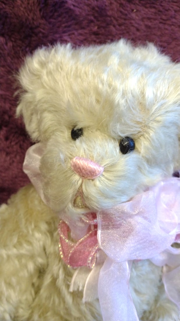 Jazzybear Virginia Jasmer Green Curly Fur Teddy Bear Plush With Pink Ribbon Bow Floral Paw Pads, 10 - 4