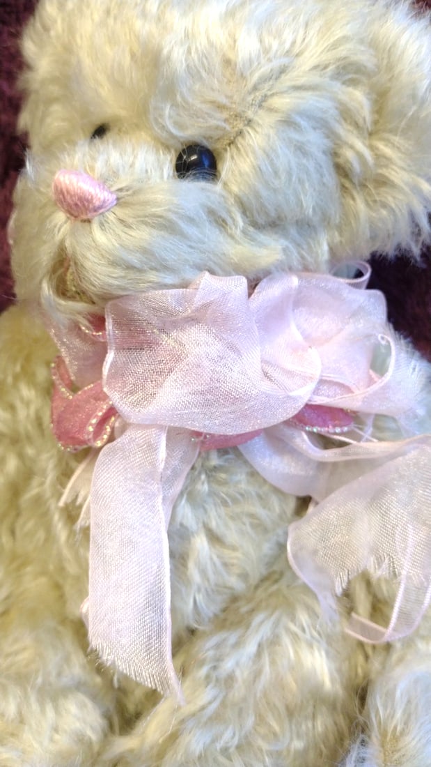 Jazzybear Virginia Jasmer Green Curly Fur Teddy Bear Plush With Pink Ribbon Bow Floral Paw Pads, 10 - 5