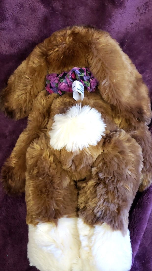 Lexington Anderson Brown White Plush Bunny Rabbit With Floral Bow Tie - 8