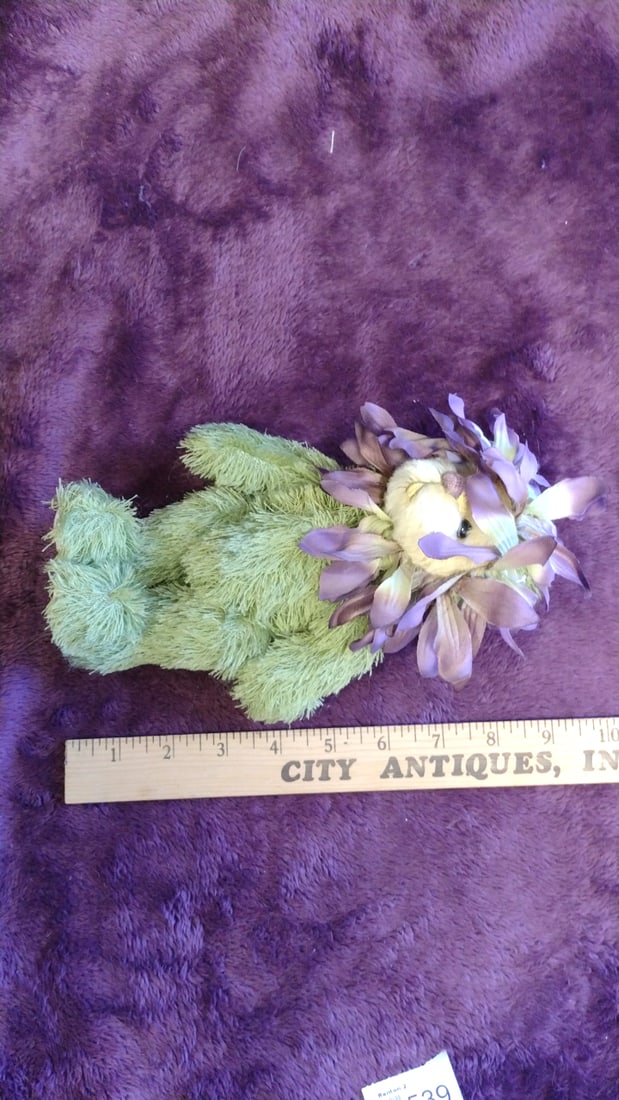 Green Jazzy Bear Plush Stuffed Animal With Purple Flower Petal Mane 9 In - 2