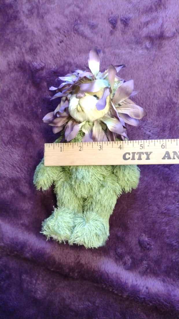 Green Jazzy Bear Plush Stuffed Animal With Purple Flower Petal Mane 9 In - 3