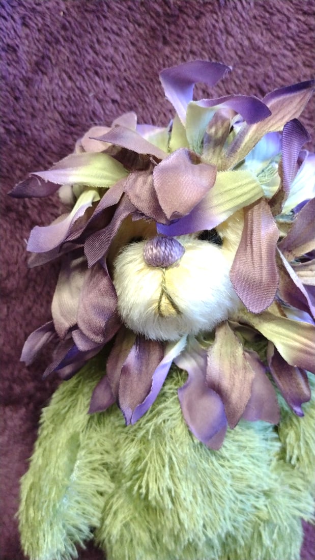 Green Jazzy Bear Plush Stuffed Animal With Purple Flower Petal Mane 9 In - 4