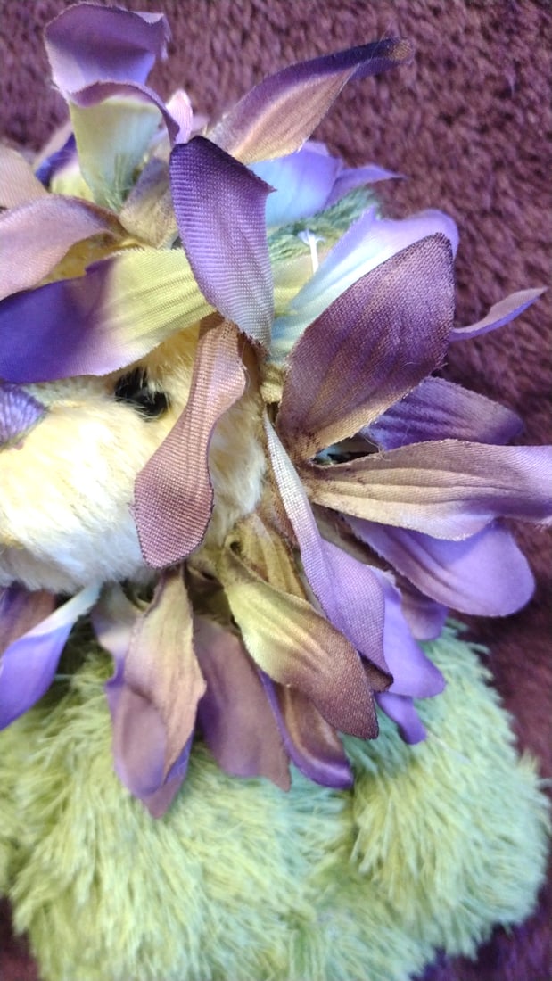 Green Jazzy Bear Plush Stuffed Animal With Purple Flower Petal Mane 9 In - 5